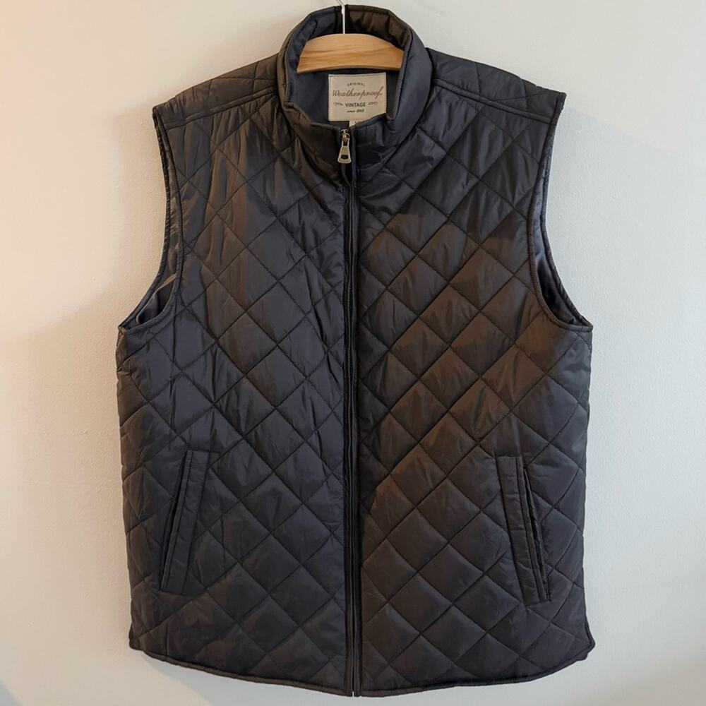 Weatherproof Vintage Men Black Diamond Quilted Lightweight Puffer Vest L NWOT